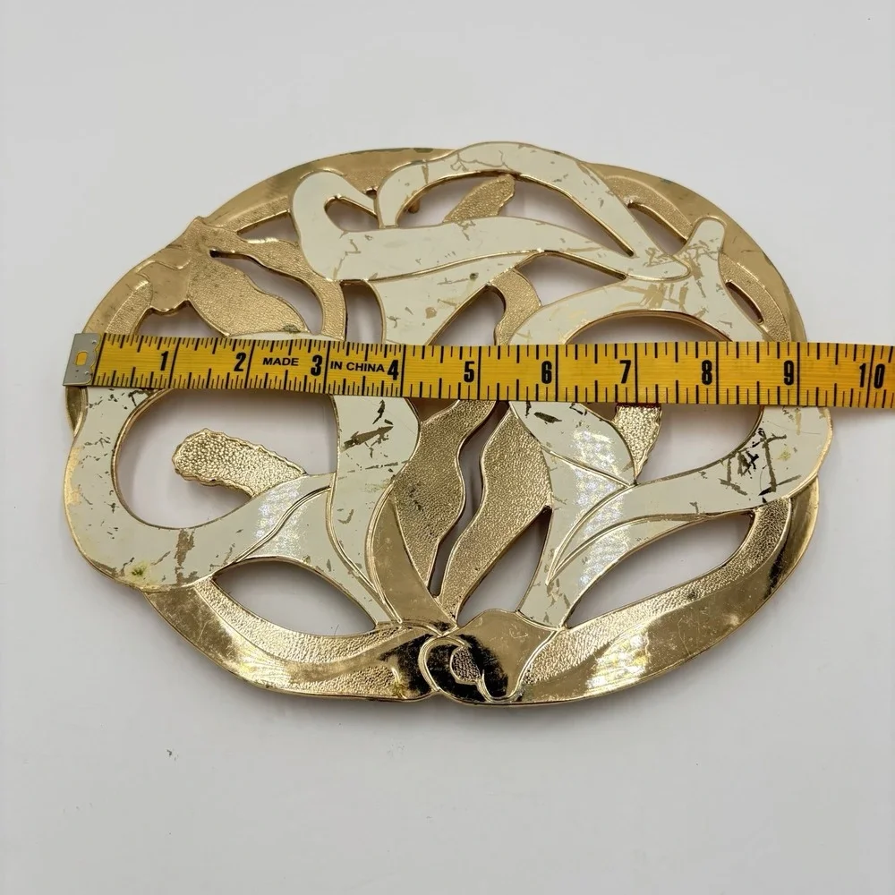 Vtg 80's Gold & White Calla Lily Footed Trivet Wm A Rogers Oneida Silversmiths